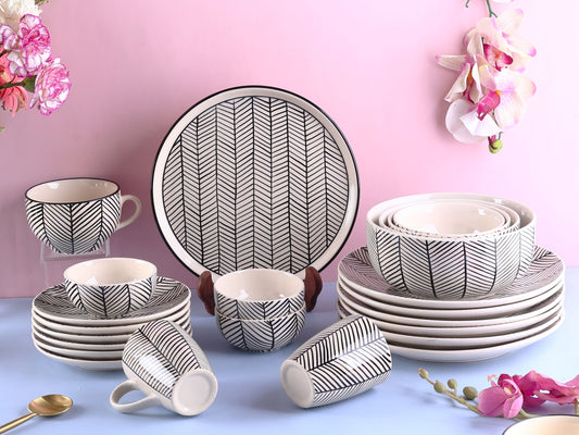 Black Chevron Dinner Set for 2 - 7 pieces