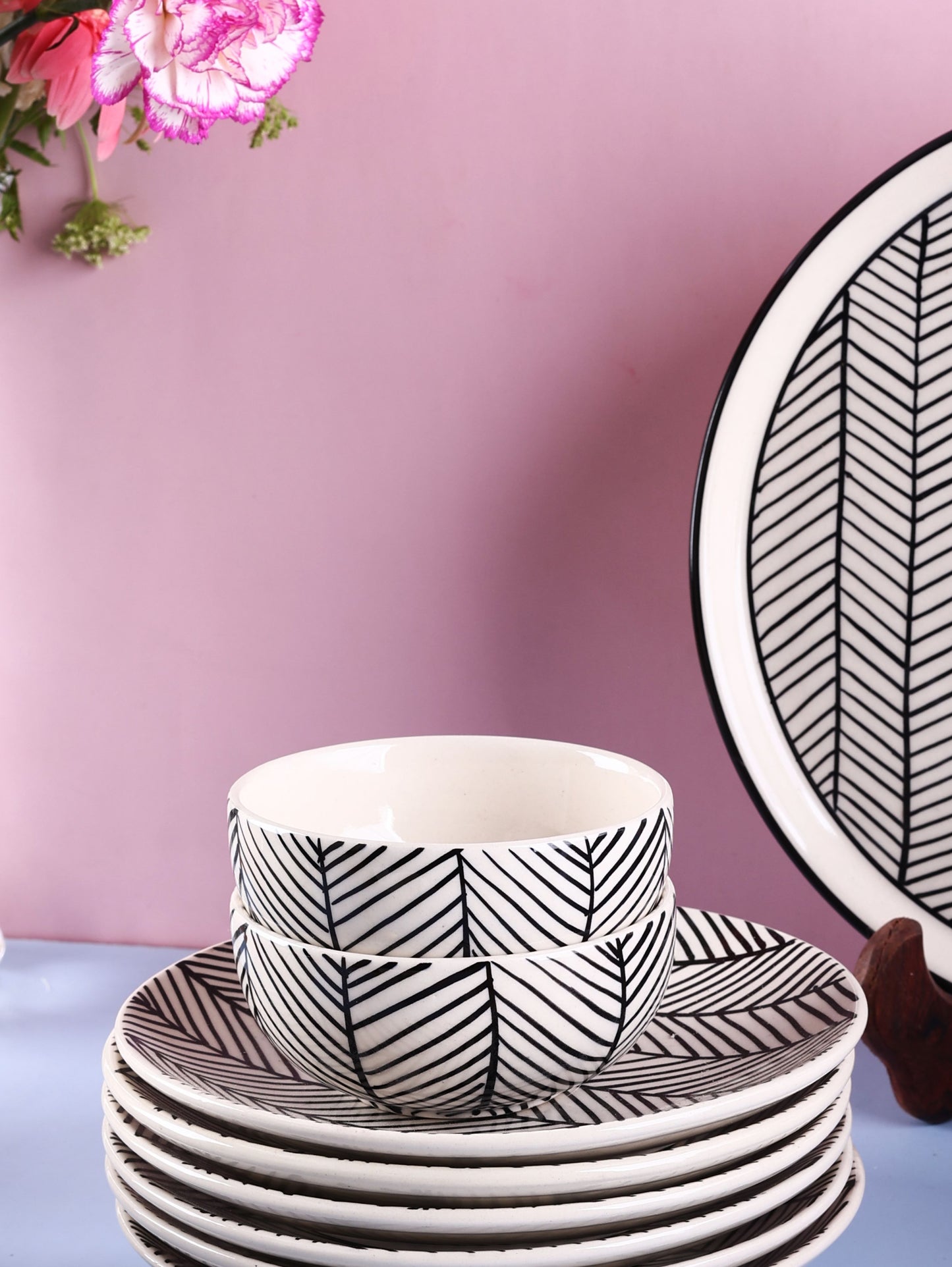 Black Chevron Dinner Set for 2 - 7 pieces