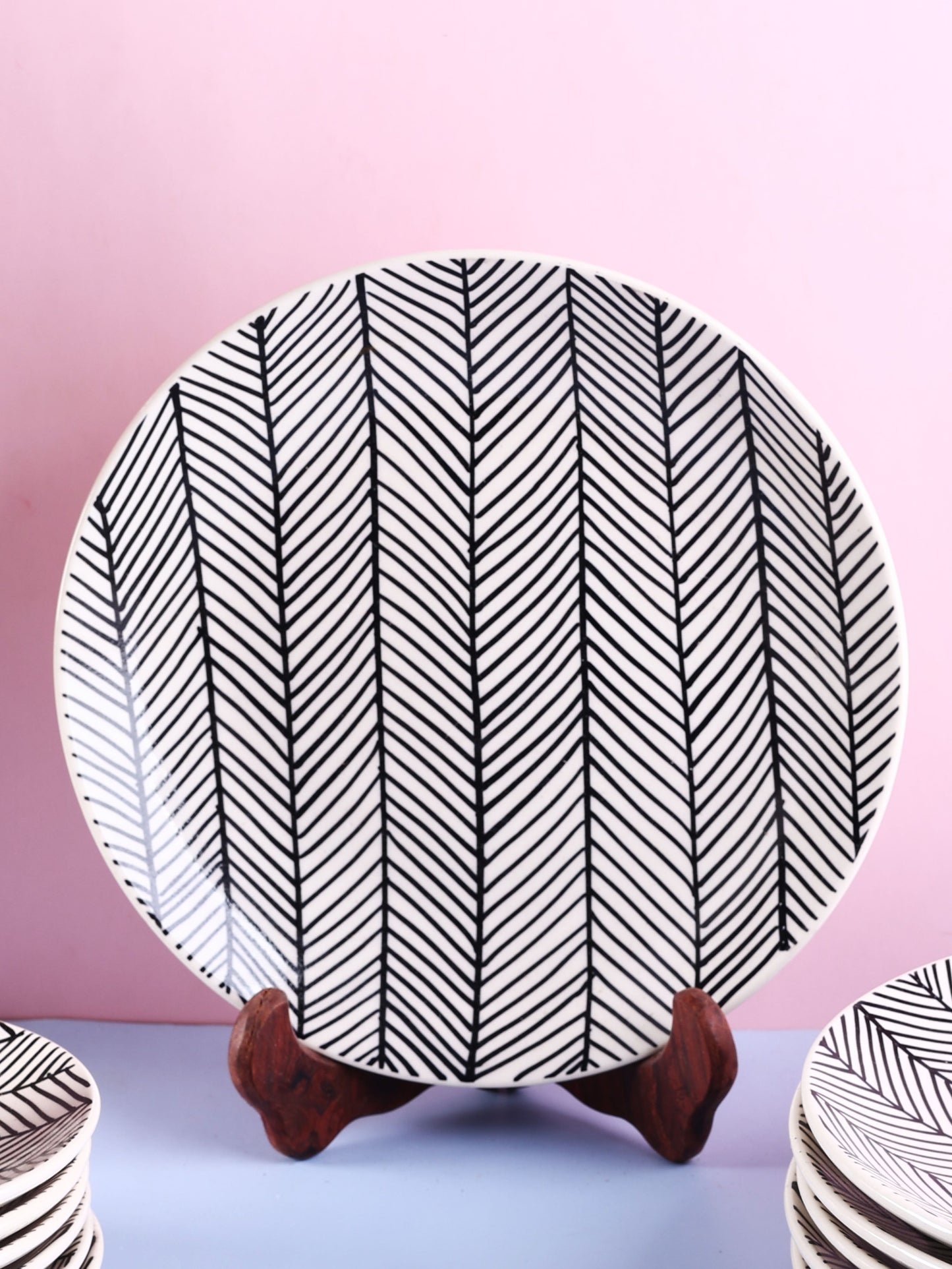 Black Chevron Dinner Set for 2 - 7 pieces