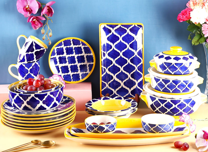 Blue and Yellow Moroccan Handpainted Dinner Set for 6 - 22 pieces