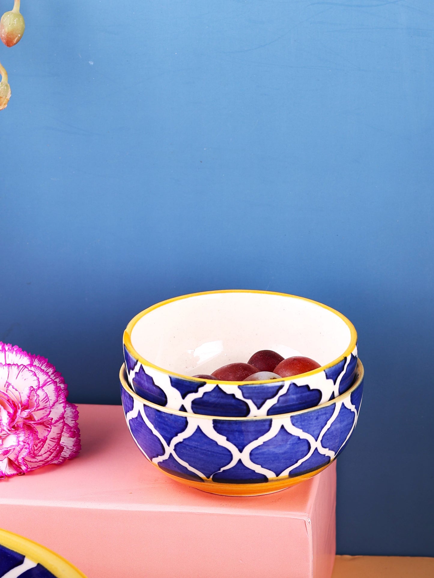 Blue and Yellow Moroccan Handpainted Dinner Set for 2