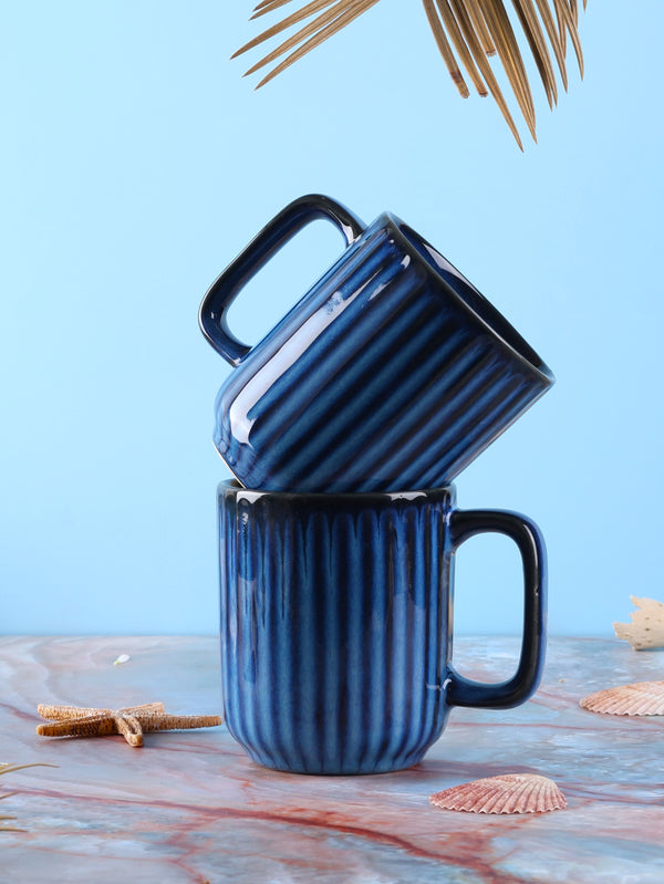 Blue Ribbed Mug