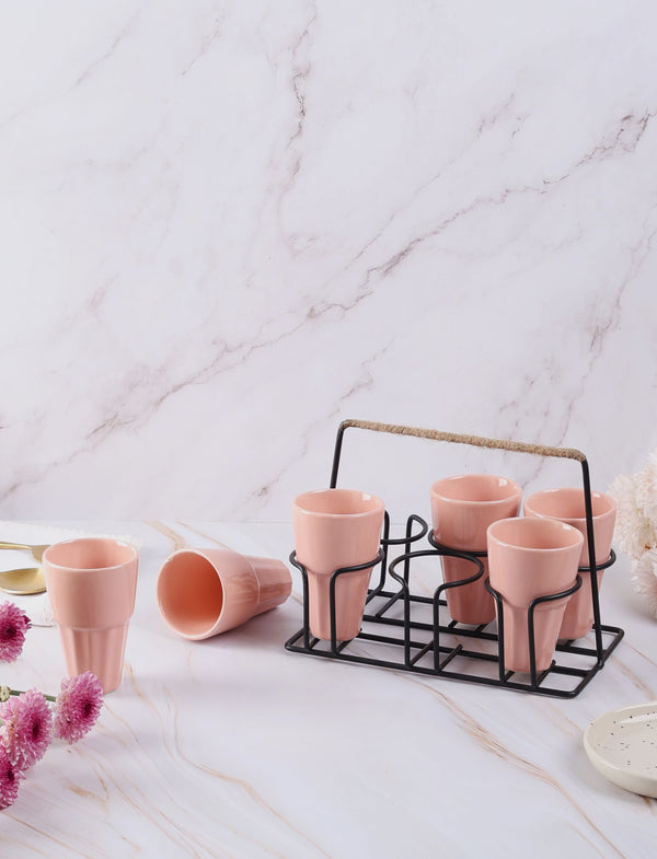 6 Chai Glasses with Stand - Pink