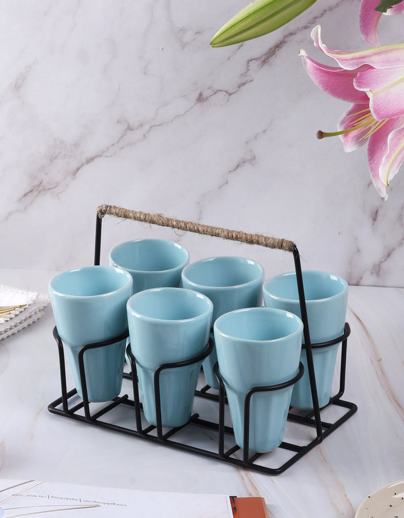 6 Chai Glasses with Stand - Blue