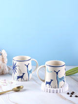 Forest Deer Printed Stoneware Mug - Blue and Red