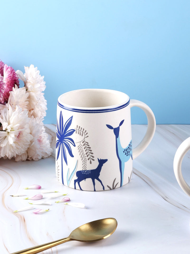 Forest Deer Printed Stoneware Mug - Blue and Red