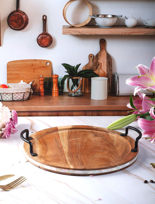 Wooden Tray with Mother of Pearl Inlay