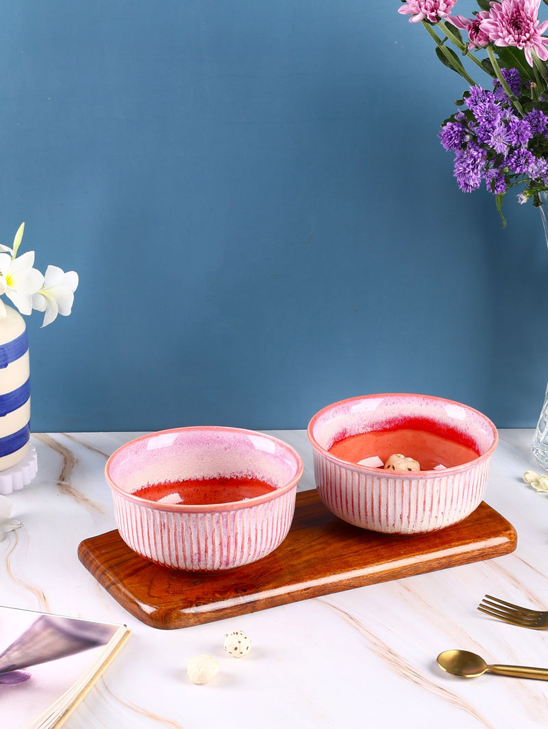 Ribbed Stoneware All Purpose Bowls - Green & Red