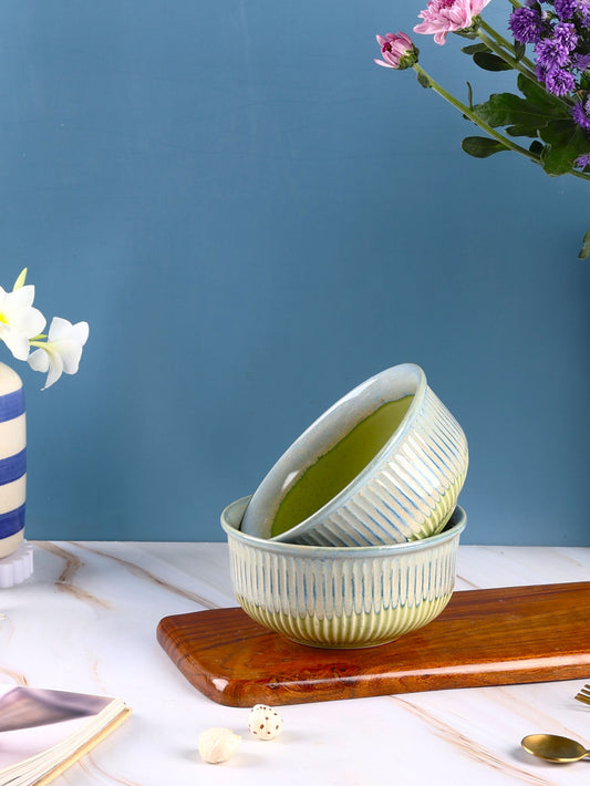 Ribbed Stoneware All Purpose Bowls - Green & Red