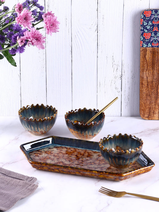 Hazel Studio Pottery Hexagon Platter with 3 nut bowls