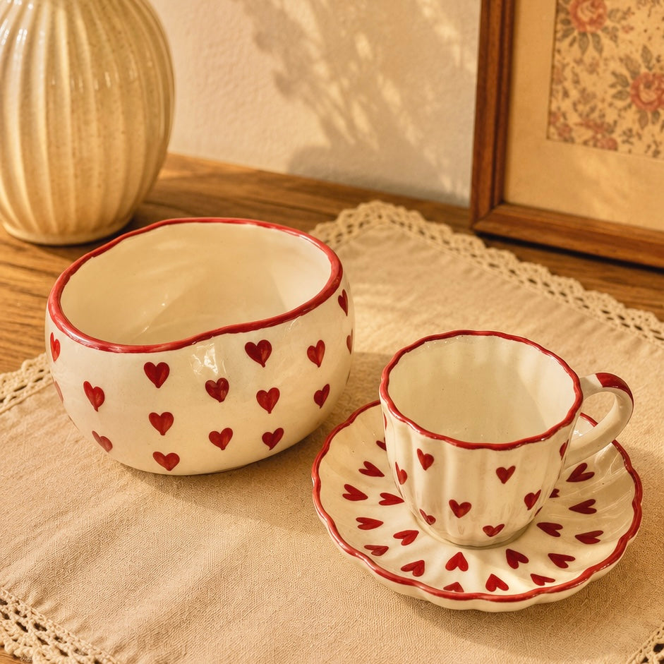 Enchanted Heart Breakfast Bowl and Heart Cup and Saucer - Set of 2
