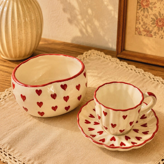 Enchanted Heart Breakfast Bowl and Heart Cup and Saucer - Set of 2
