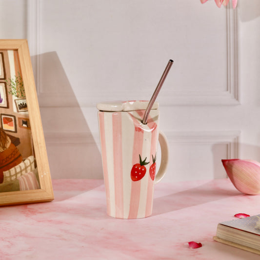 Strawberry Stripe Sipper - with stainless steel straw