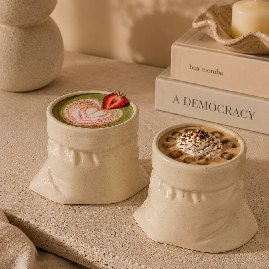 Handmade Off White Slouchy Handleless Mugs Small - Set of 2