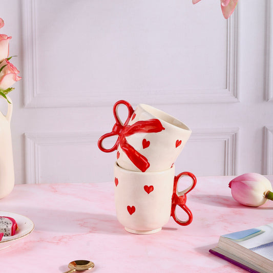 Coquette Handmade Bow Heart Mug - Set of 2