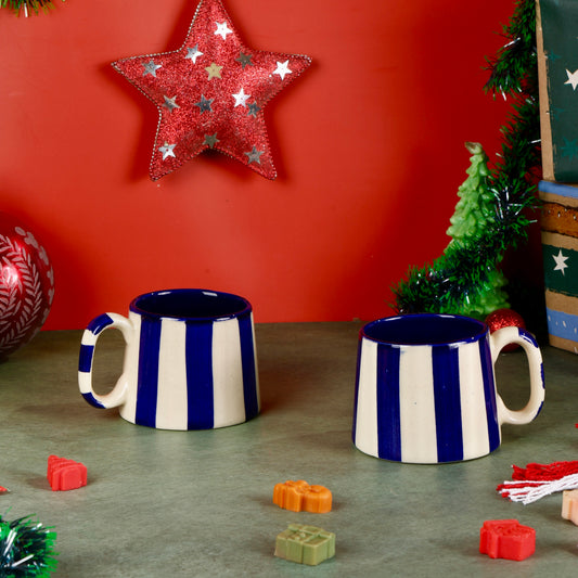 The Zen Stripe Mug Dark Blue - Set of 2