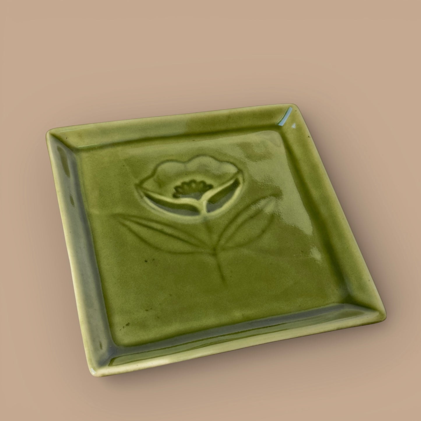 Rani Bagh Green Embossed Square Snack Plate - Pack of one
