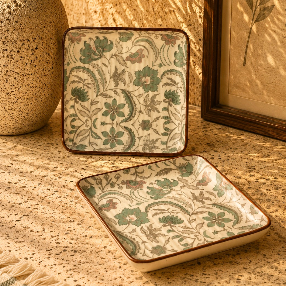 Phool Bagh Medium Square Snack Plate - Pack of one