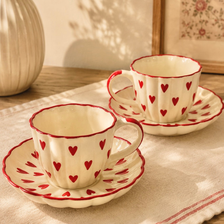 Vintage Red Heart Cup and Saucer