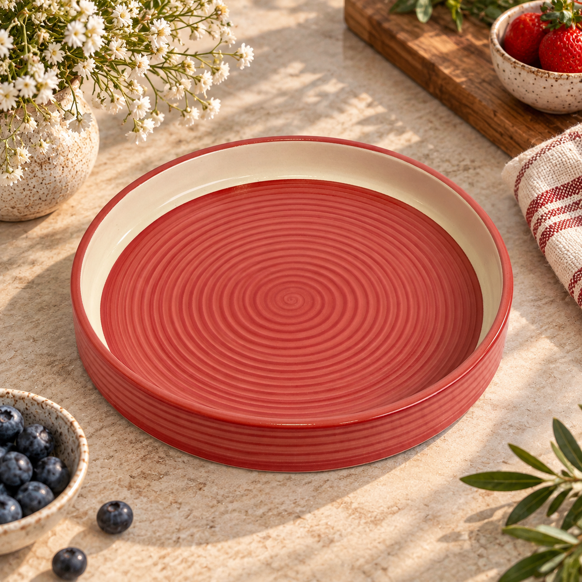 Red Spiral Deep Sided Platter or Tray
