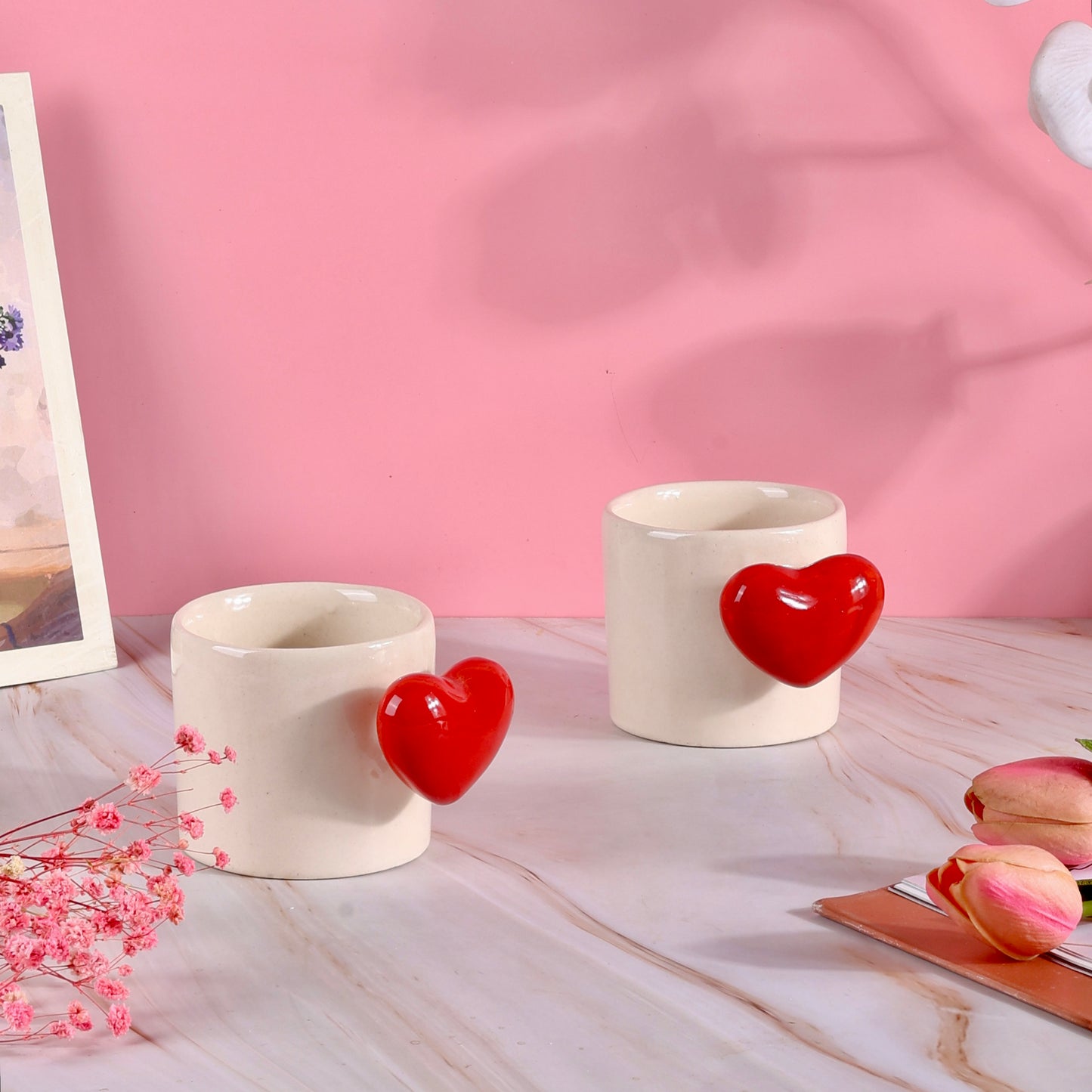 Red Heartfelt Sips Love Handle Mugs - Set of 2