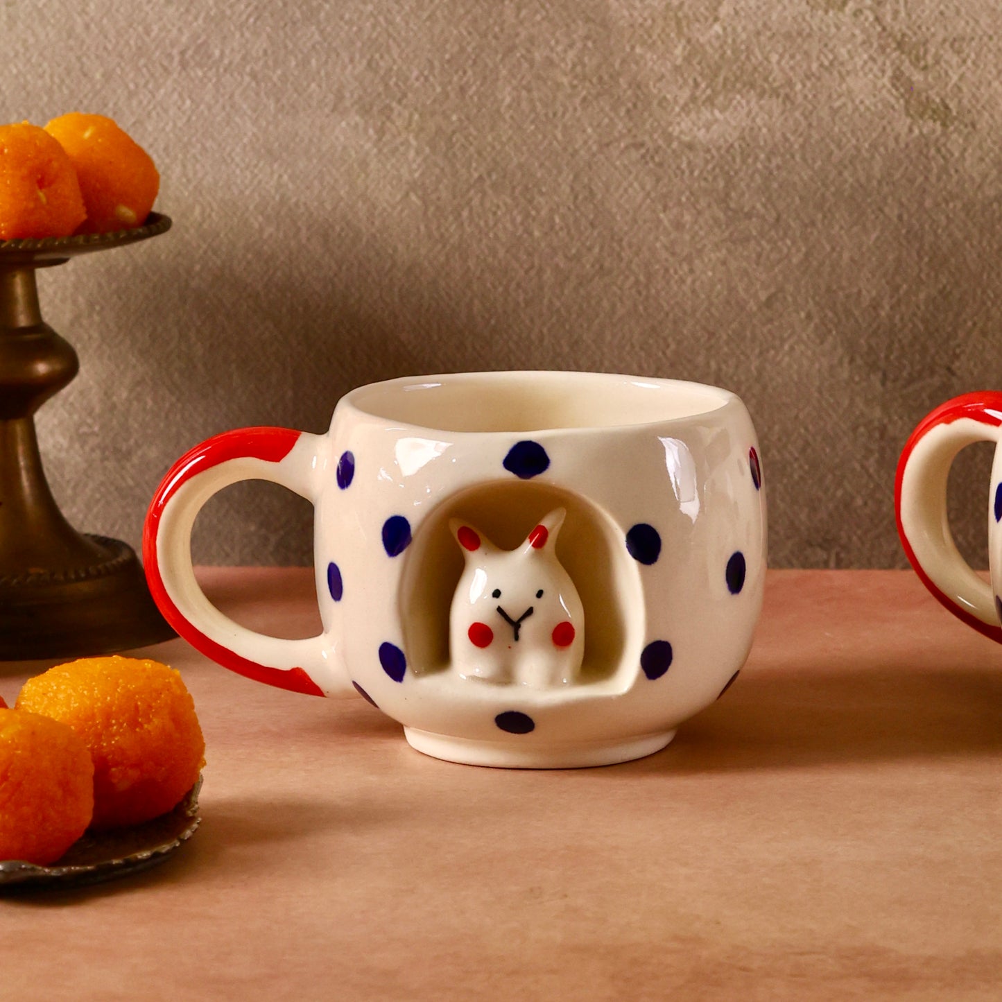 Pixie 4D Blue and Red Bunny Polka Mugs - Set of 2