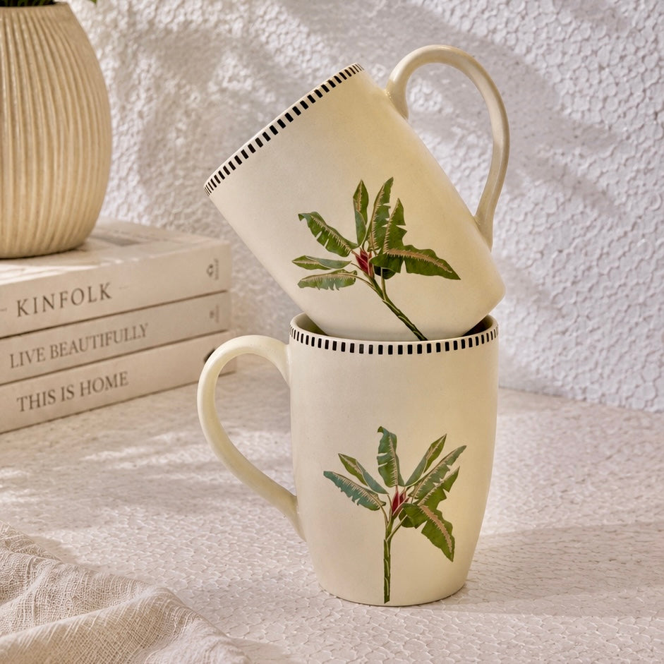 Birds of Paradise Botanical Printed Mugs - Set of 2