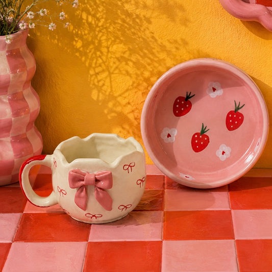 Strawberry Breakfast Bowl and Bow Mug - Set of 2