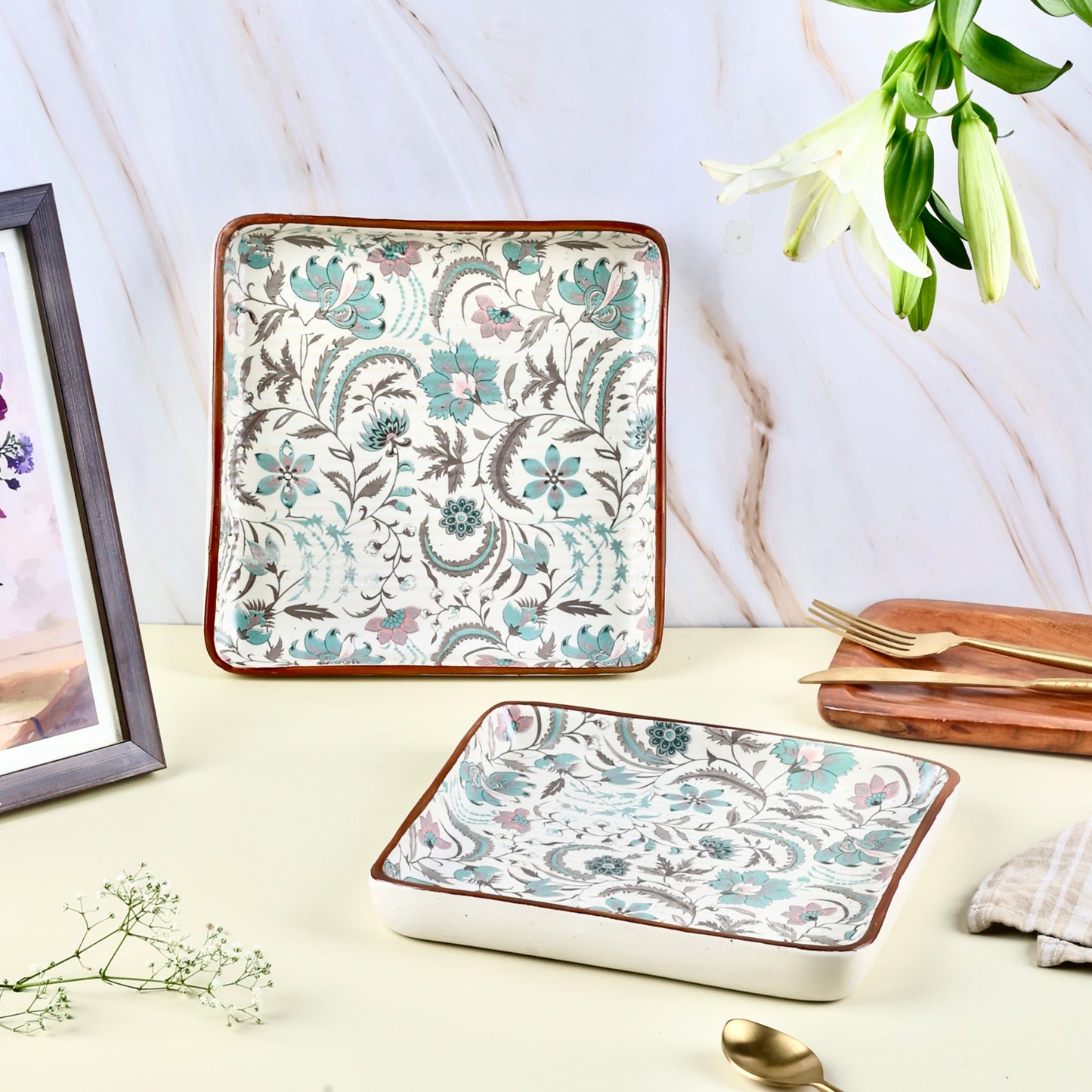 Muted Pastel Phool Bagh Square Plates