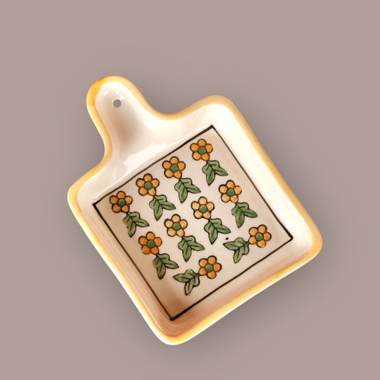 Yellow and Green Floral Handpainted Handle Platter