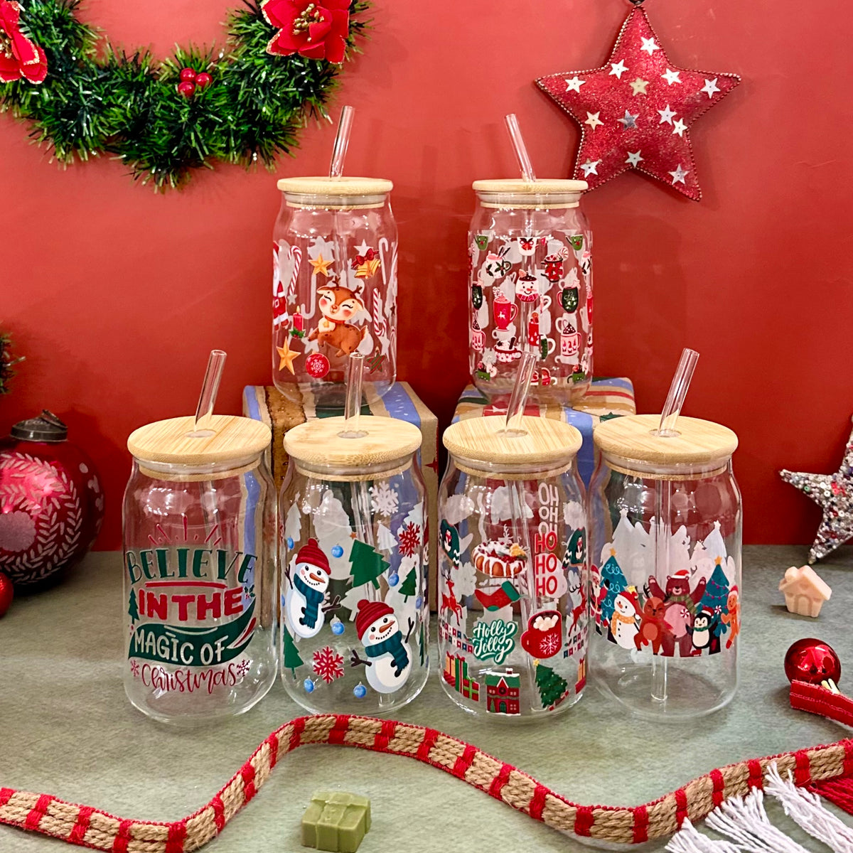 Set of 6 Christmas Glass Sippers - with UV DTF stickers