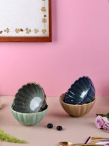 Scalloped Flower Bowls - Beige, Blue, Olive Grey, Green