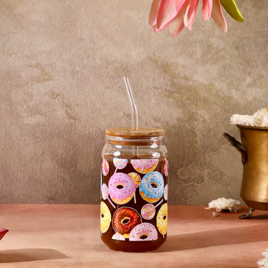 Doughnuts Ophelia Glass Sipper - with UV DTF sticker