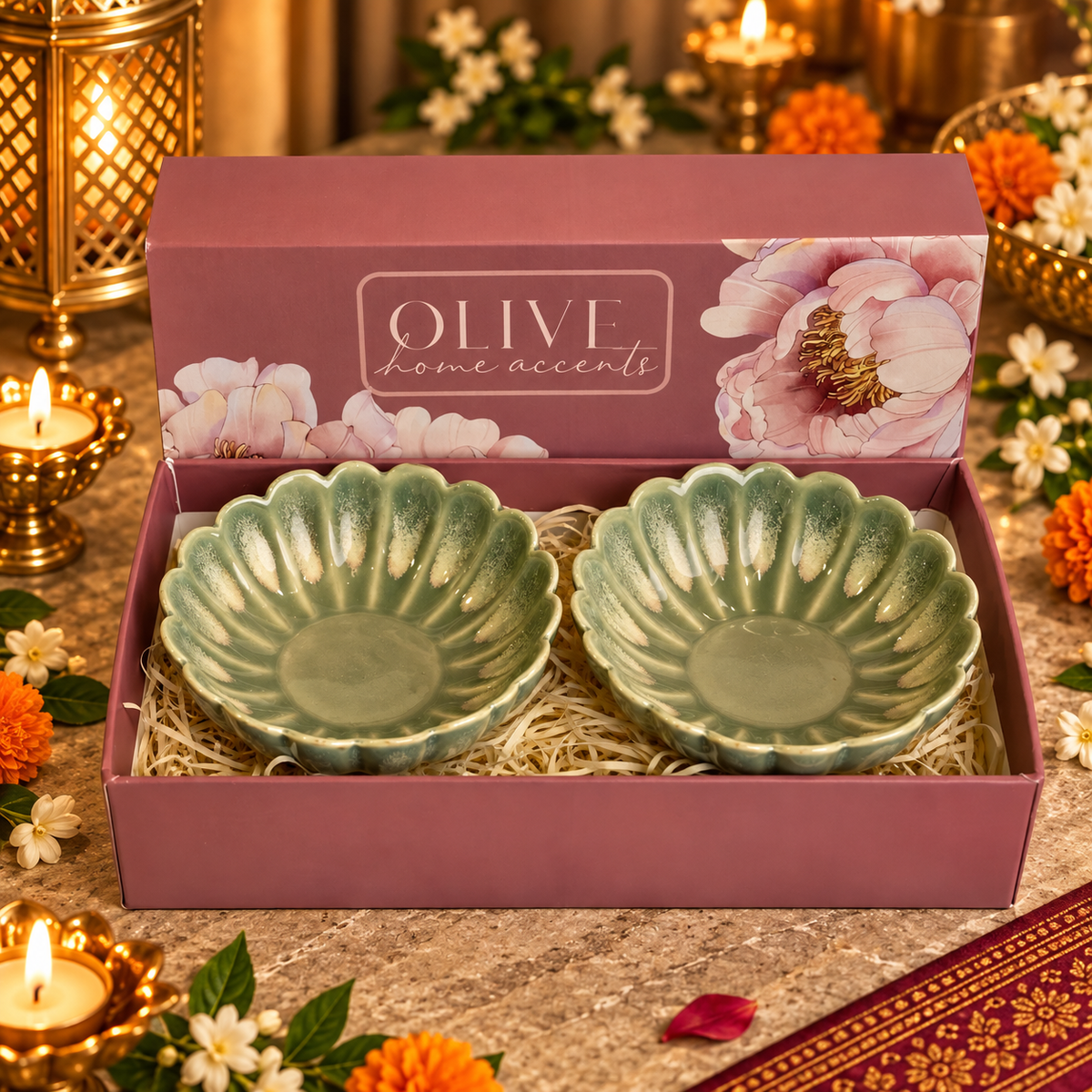 Luminous Celebrations Hamper - Set of 2 floral t light holders