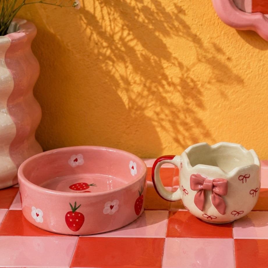 Strawberry Breakfast Bowl and Bow Mug - Set of 2