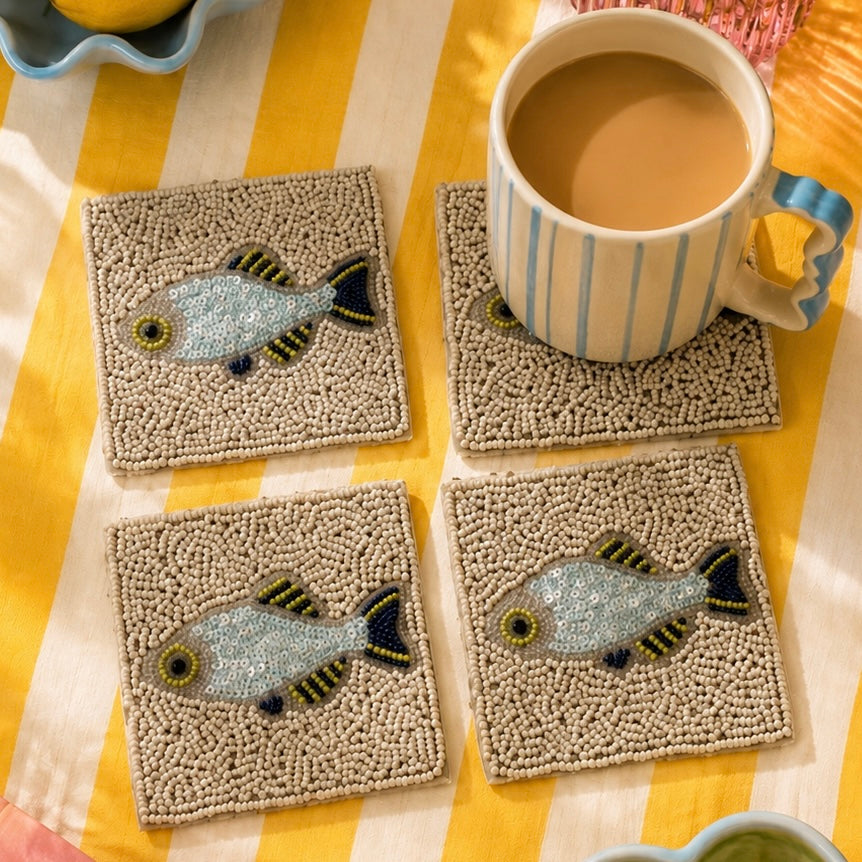 Set of 4 Handmade Beaded Coasters