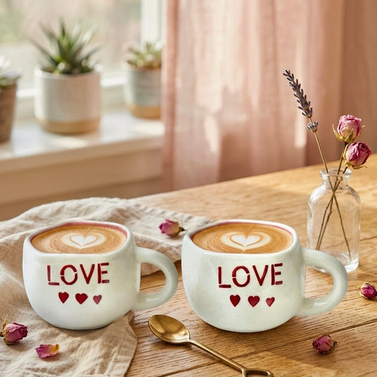 Uneven Pink Love Mugs - Set of 2