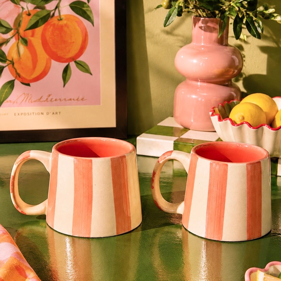 The Zen Stripe Mug Pink - Set of 2