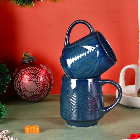 Blue Leaf Mug - Set of 2