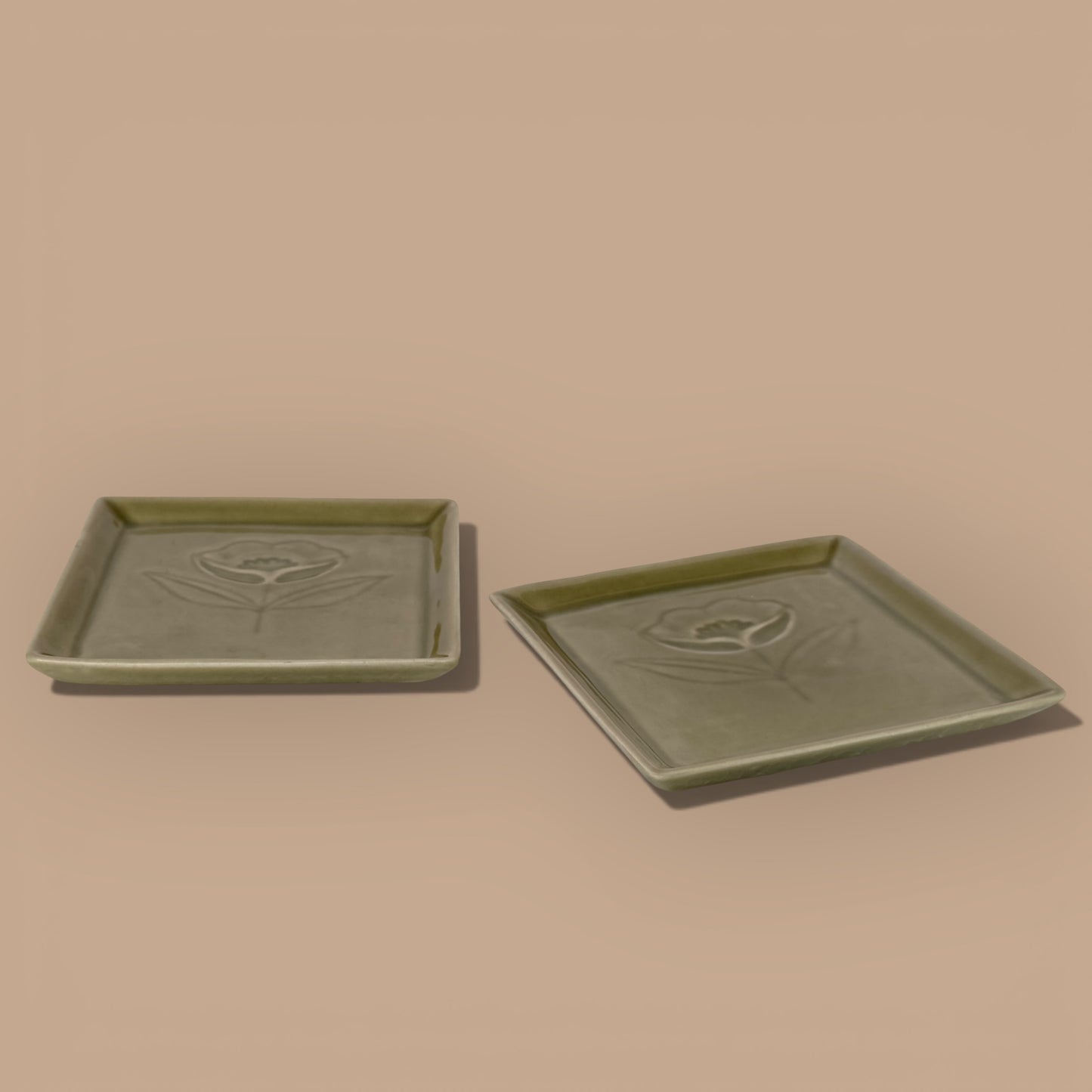 Rani Bagh Olive Grey Embossed Square Snack Plate - Pack of one