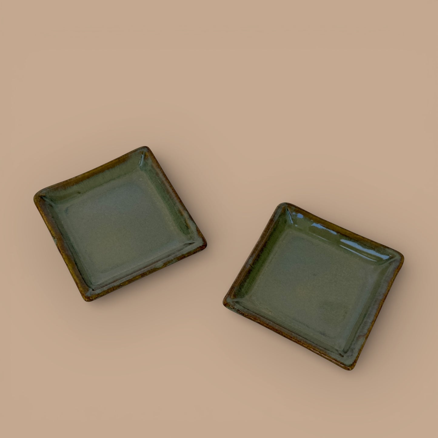 Set of 2 Tapas Square Individual Serving Plates - Olive Grey