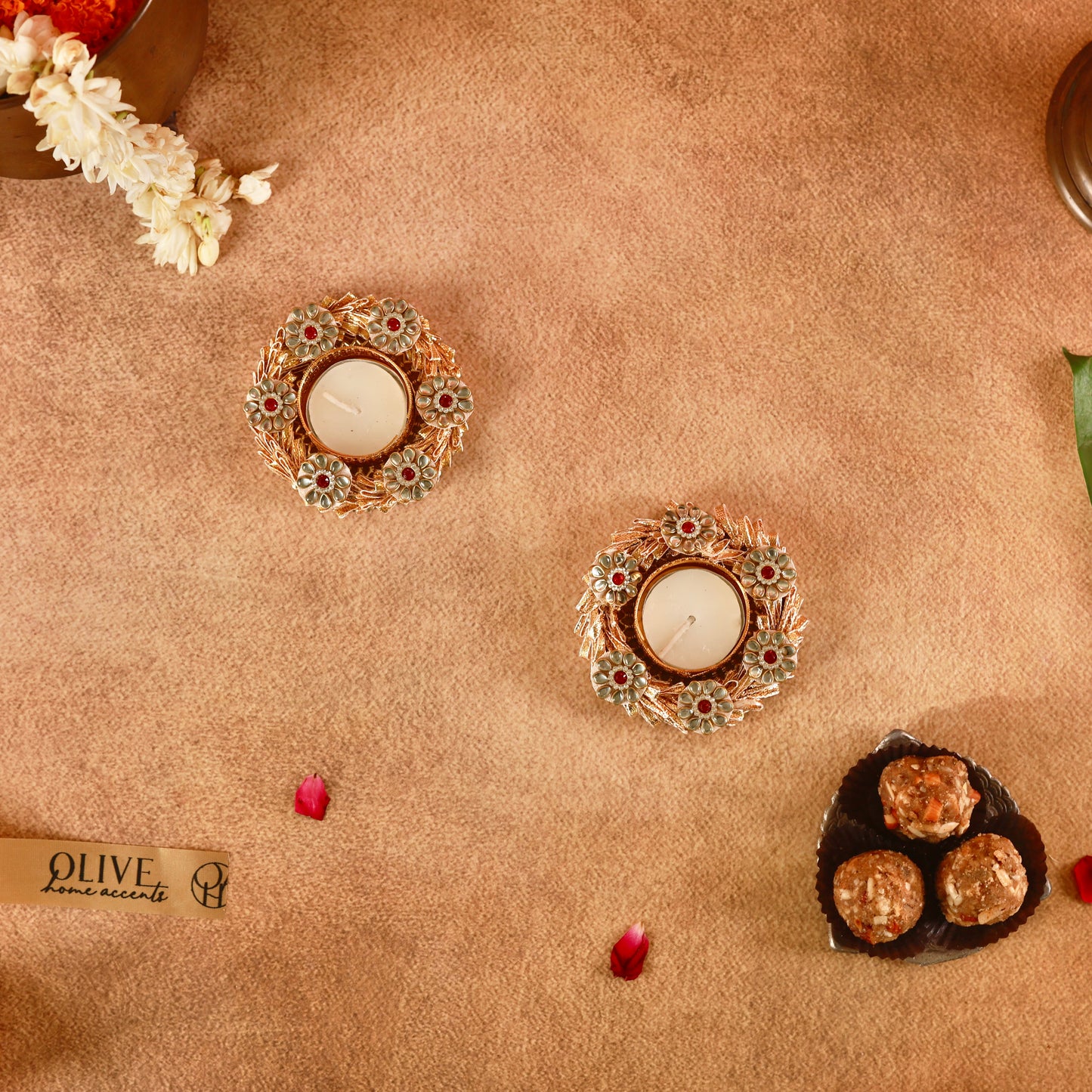 Aarambh Jyoti – Gota Patti & Beadwork Tealight Holders (Set of 2)