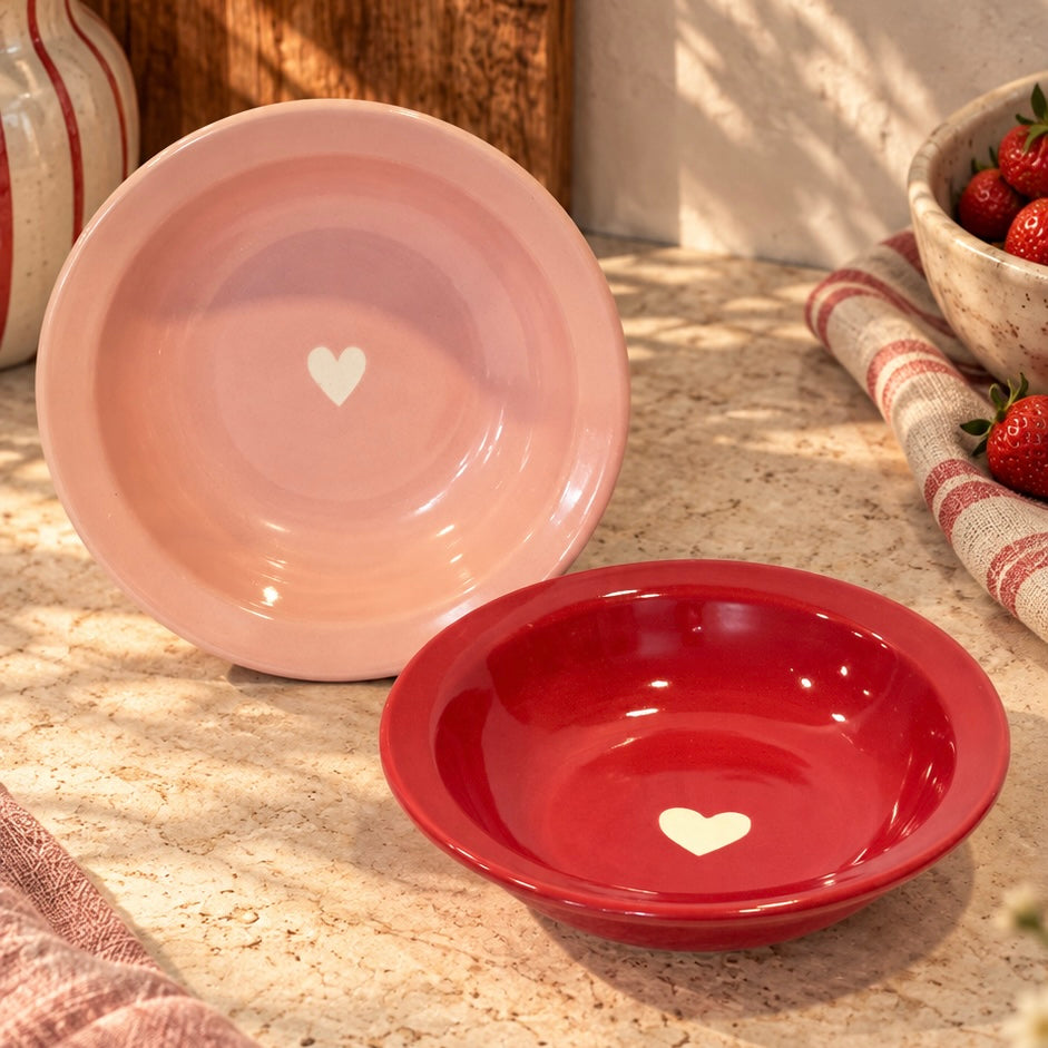 Red and Pink Eternal Heart Pasta Plates - Pack of two