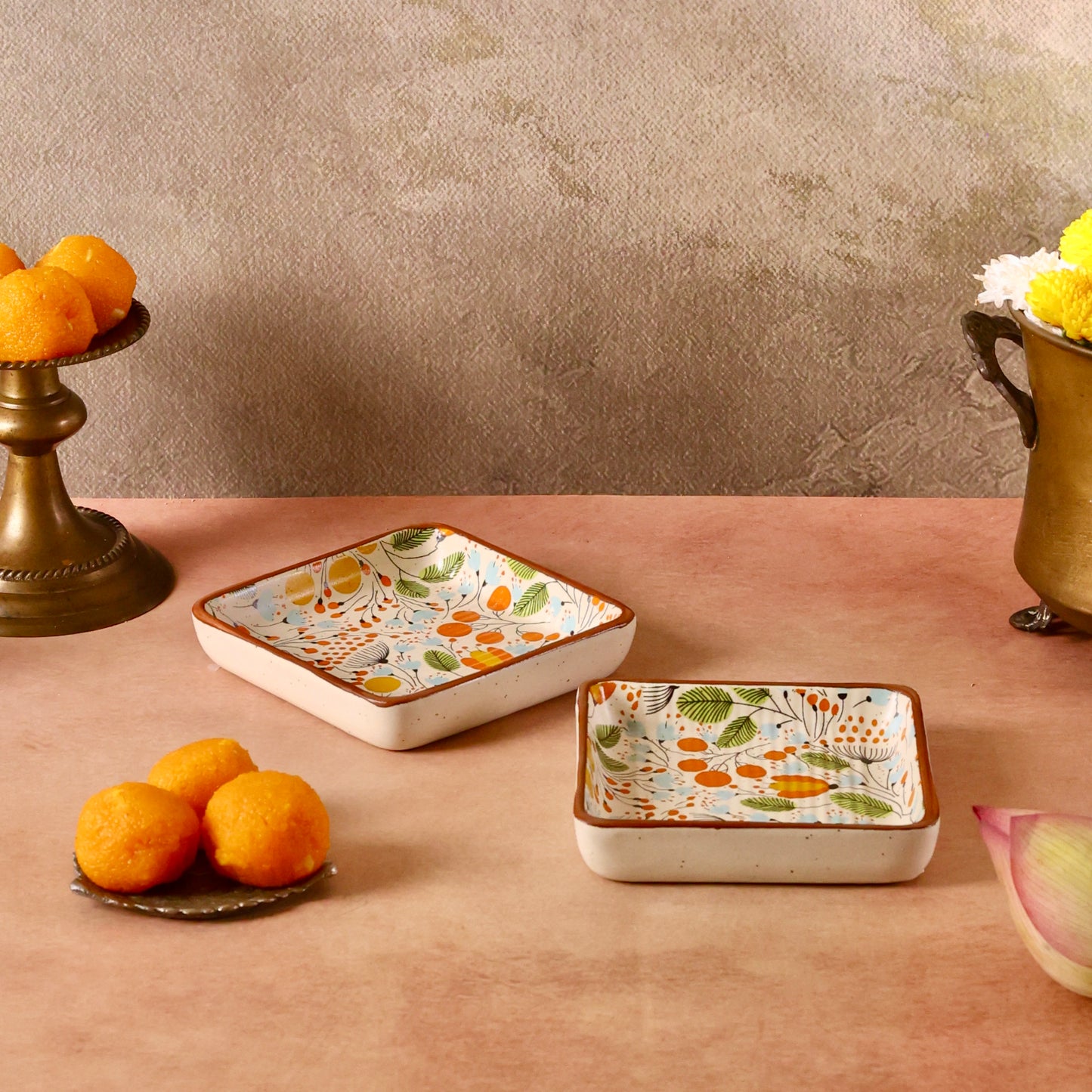 Citrus Floral Square Dessert Plate - Pack of one