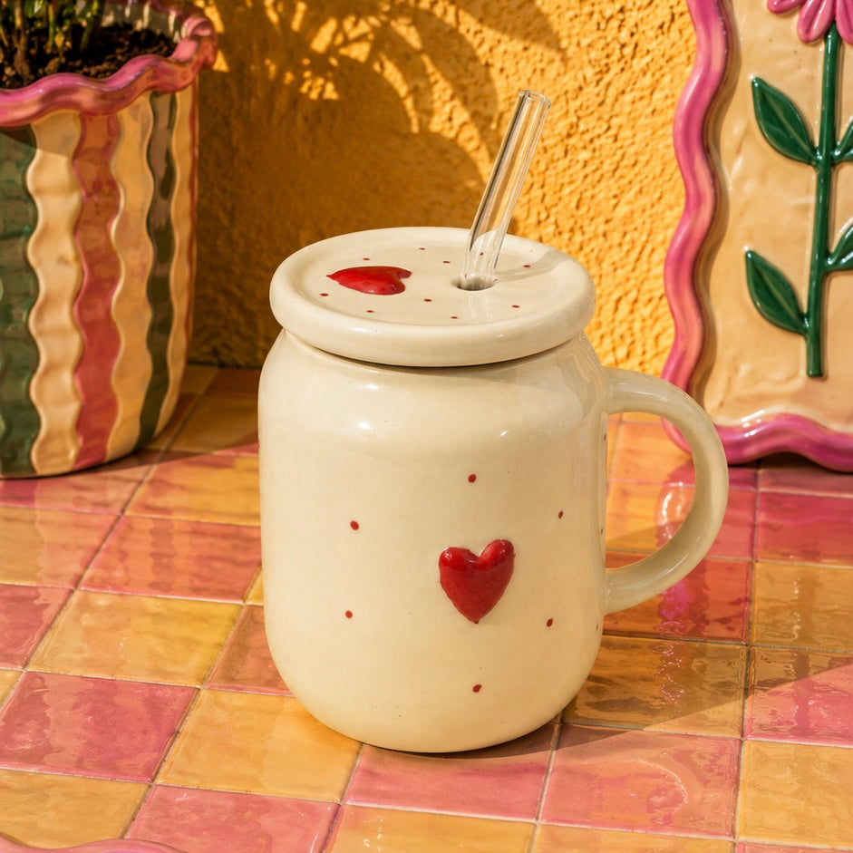 You are my Heart Ceramic Sipper with airtight lid and glass straw