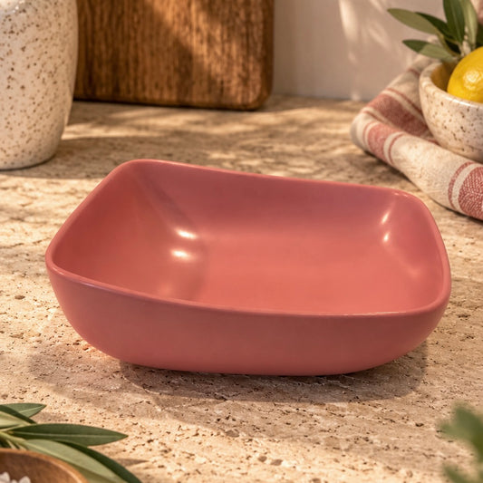 Matte Pink Square Uneven Snack Bowl - with an imperfection