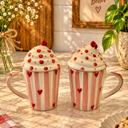Heart Cupcake Mug with Lid - Pack of two