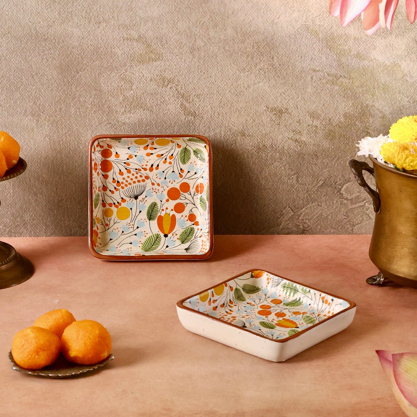 Citrus Floral Square Dessert Plate - Pack of one