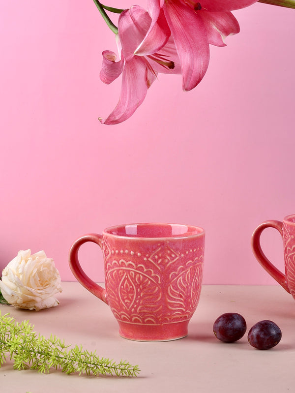 Pink Studio Pottery Renee Embossed Mug - Set of 2