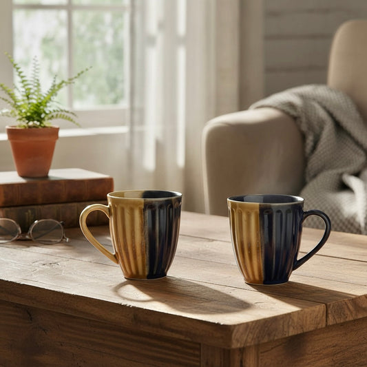 Half and Half Fluted Mug - Set of 2